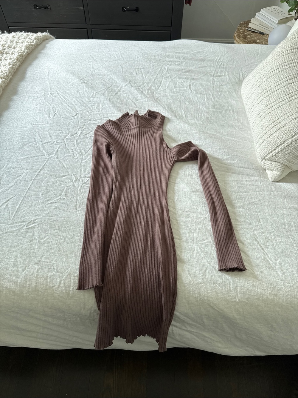 NBD from Revolve Ribbed Long-Sleeve Mock Neck Dress in Mauve